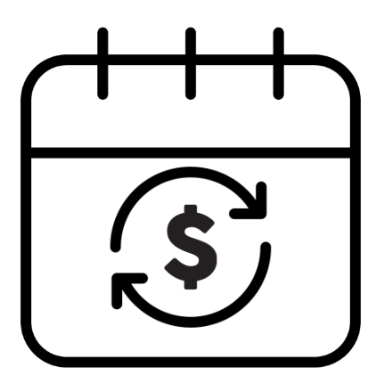 Calendar icon with dollar sign and arrows symbolizing recurring monthly payment