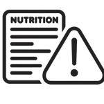 Black and white icon showing a nutrition label with a warning triangle, symbolizing allergen management in food safety