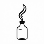 Aroma Handling Black line icon of rising aroma lines above a bottle, symbolizing aroma handling and sensory evaluation.