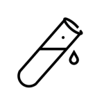Minimal line icon of a tilted test tube with a droplet, representing chemical contaminants in food safety.