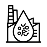 Icon of a factory with droplet and microbe