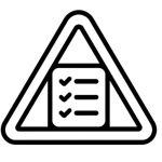 Black line icon of a hazard triangle with a checklist inside, symbolizing HACCP and risk analysis in food safety.