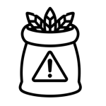 Icon of raw material sack with warning symbol