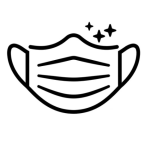 Line icon of a clean face mask with sparkles, symbolizing hygiene fundamentals in food safety training.