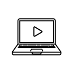 Line icon of a laptop with a play button symbolizing individual online food safety courses.