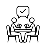 Black-and-white icon of a circular arrow around a document with a gear, symbolizing internal audits and continuous improvement in food safety.