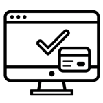 Line icon of a computer screen with a checkmark and credit card, symbolizing online purchase and instant access to a Food Safety Mastery Module.