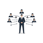 Illustration of a QA manager connected to multiple team members, representing leadership and oversight in food safety.