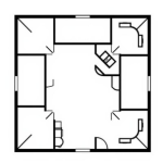 Icon of a factory floor with zoning divisions
