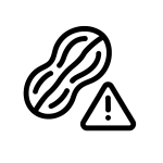 Allergen Management Training | GFSI-Compliant Module Black-line on white icon of a peanut with a warning triangle, symbolizing allergen control and food safety management