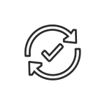 CAPA Management Training | GFSI-Compliant Module Black-line on white icon of two circular arrows with a checkmark in the center, symbolizing corrective and preventive actions in food safety