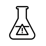 Chemical Contaminants and Pesticides Training | GFSI-Compliant Module Minimal black-line on white icon of a lab flask with liquid and a warning triangle representing chemical contaminants and pesticides.