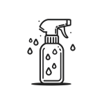 Cleaning and Disinfection Training | GFSI-Compliant Module Minimal black and white line icon of a spray bottle with droplets symbolizing cleaning and disinfection programs in food safety