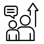 Line icon of coaching with two people and an arrow symbolizing guidance and progress