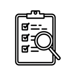 Daily Inspection Rounds Training | GFSI-Compliant Module Minimal black and white line icon of a clipboard with a checklist and magnifying glass symbolizing daily inspection rounds