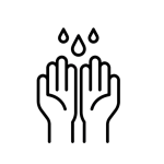 Personal Hygiene Management Training | GFSI-Compliant Module Black-line on white icon of two hands under water drops, symbolizing personal hygiene management in food safety