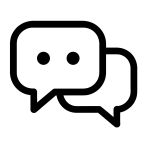 Minimalist black and white speech bubbles icon symbolizing communication and support